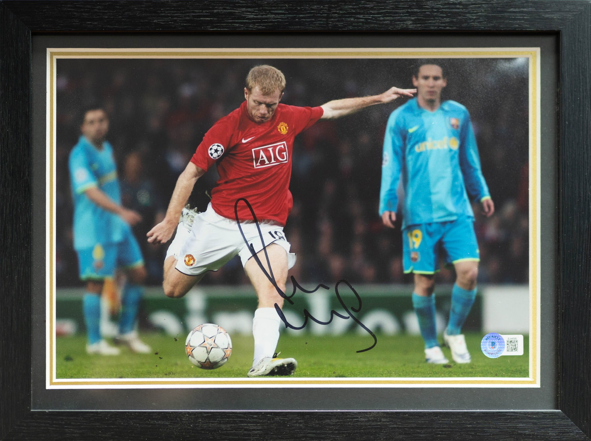 Paul Scholes Man United 2008 UCL Goal vs Barcelona Signed Photo Framed