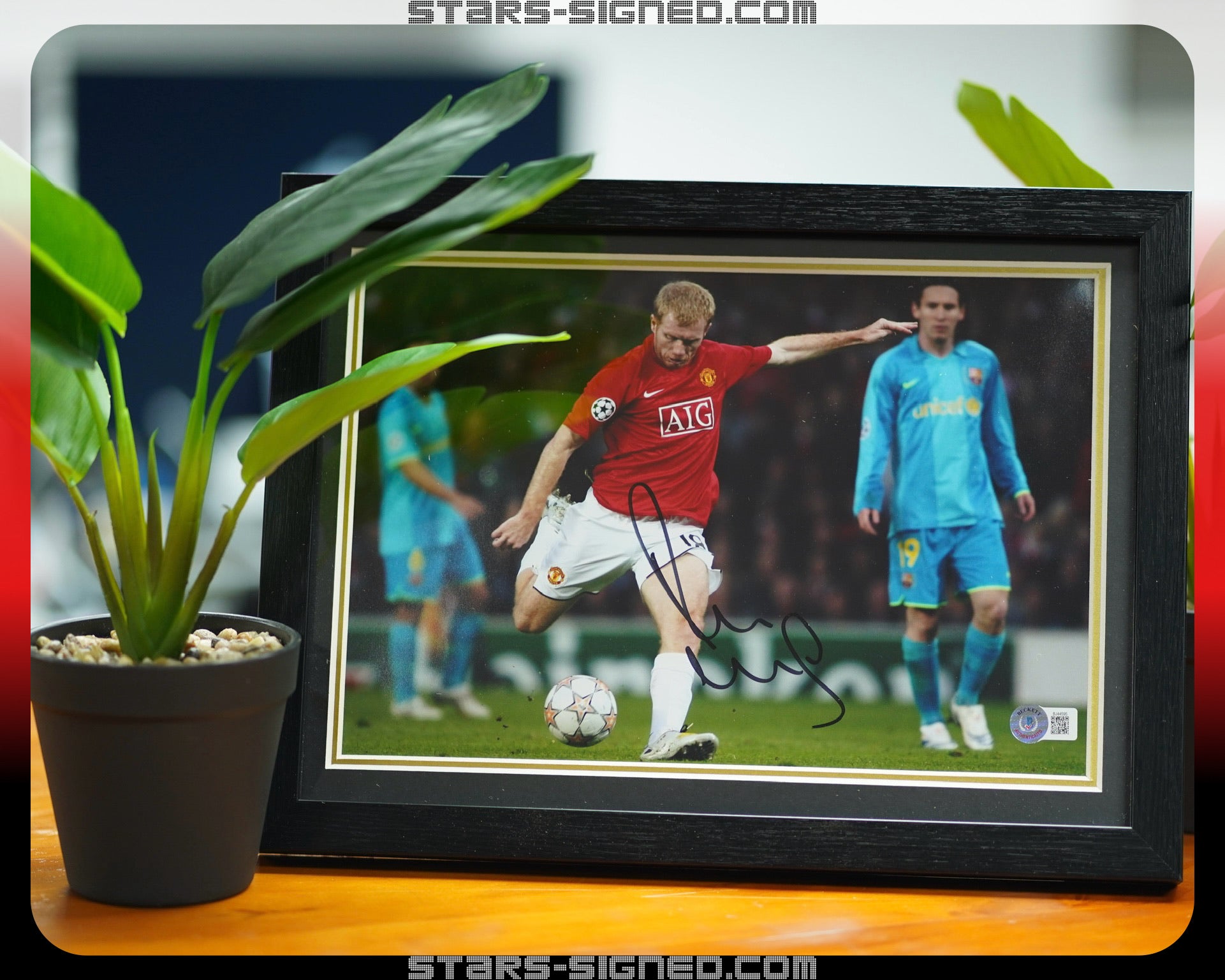 Paul Scholes Man United 2008 UCL Goal vs Barcelona Signed Photo Framed