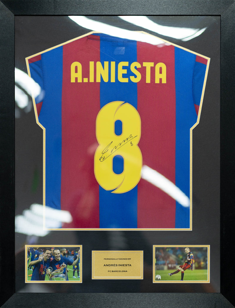Andres Iniesta Barcelona Home Jersey Gold Frame (Back Signed)