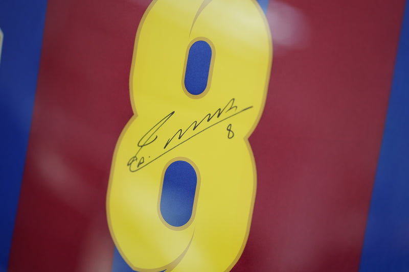 Andres Iniesta Barcelona Home Jersey Gold Frame (Back Signed)