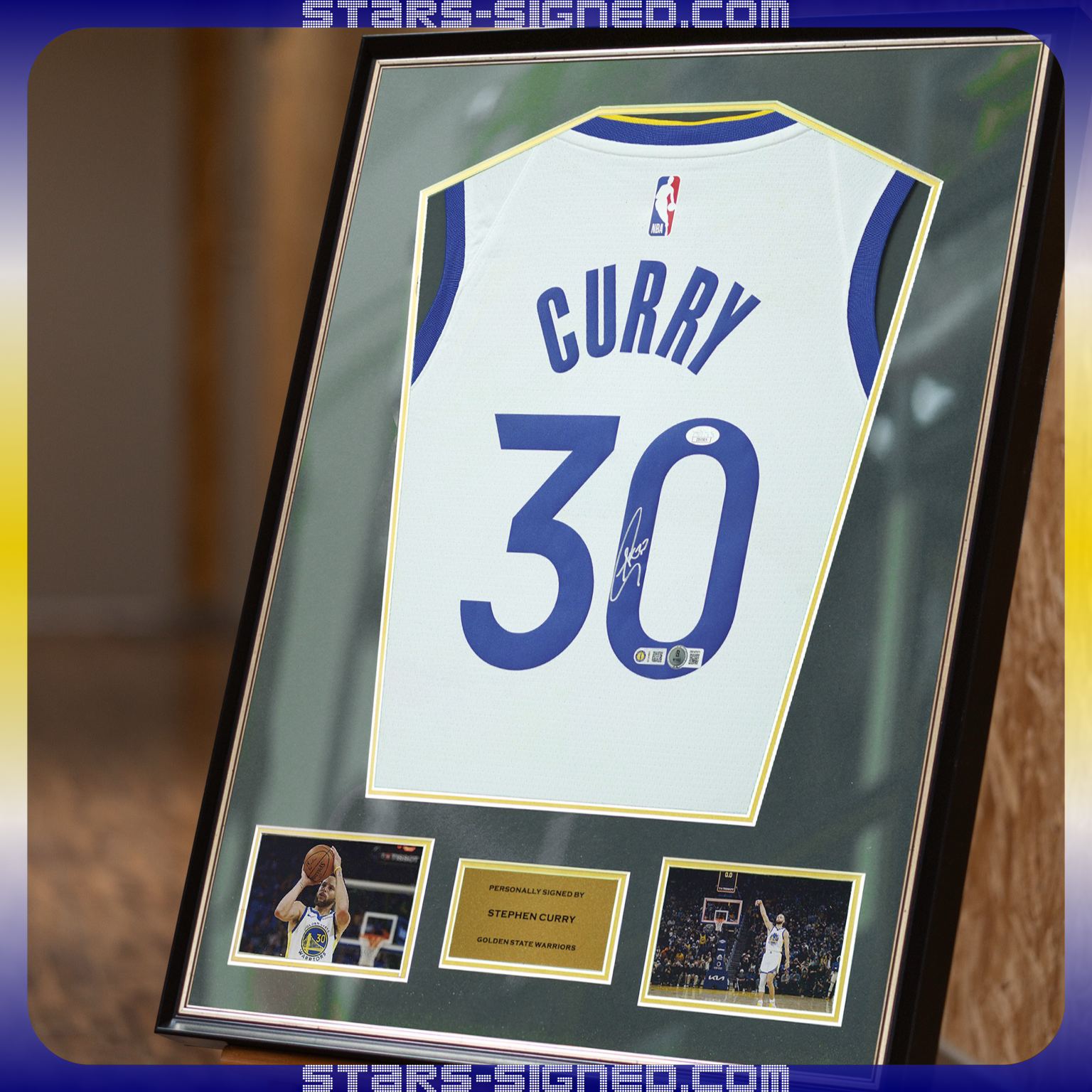 Stephen Curry Warriors Jersey Gold Frame (Back Signed)