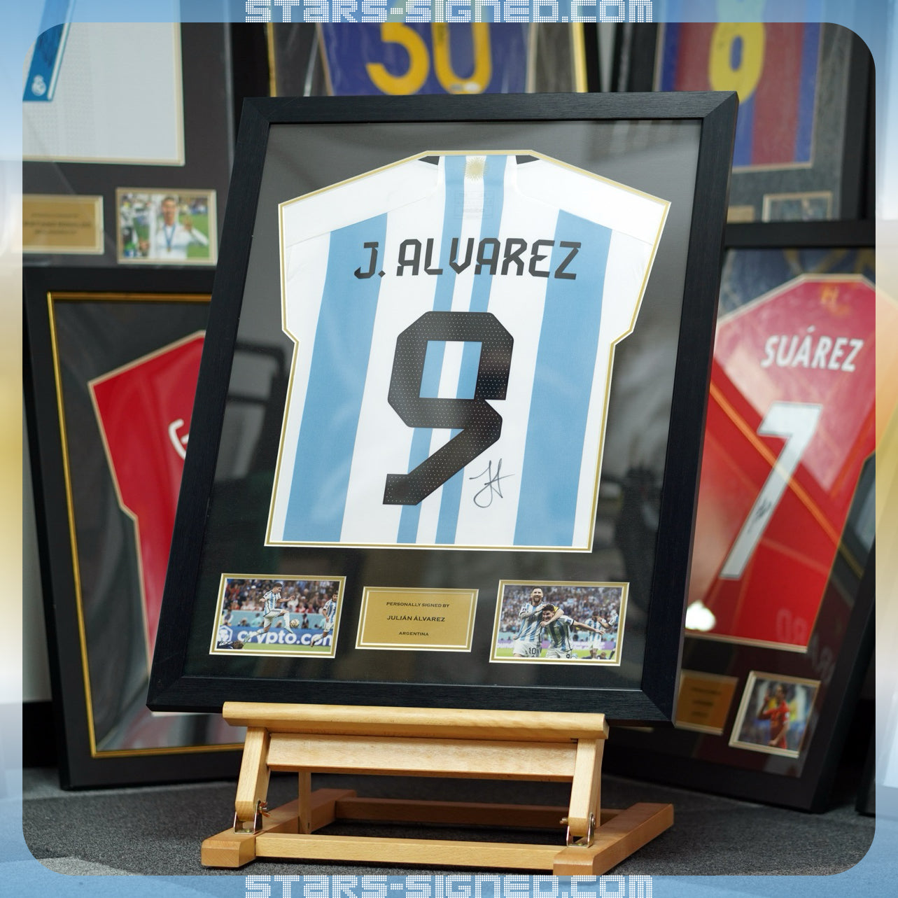 Juli&aacute;n Alvarez Argentina Home Jersey Framed (Back Signed)