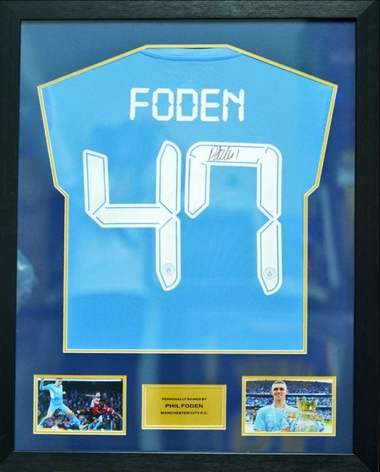 Phil Foden Manchester City Home Jersey Framed (Back Signed) v2