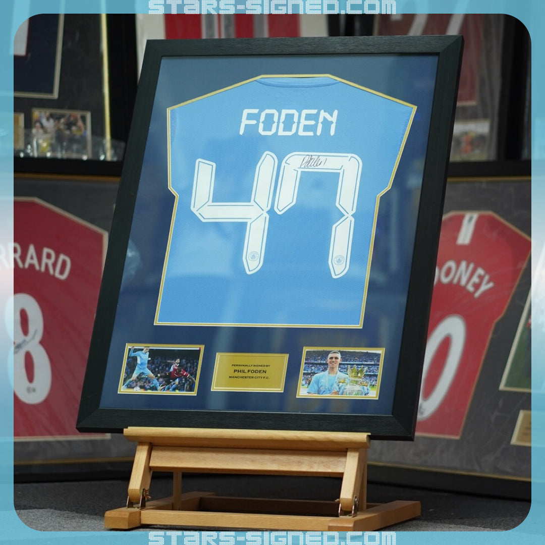 Phil Foden Manchester City Home Jersey Framed (Back Signed) v2