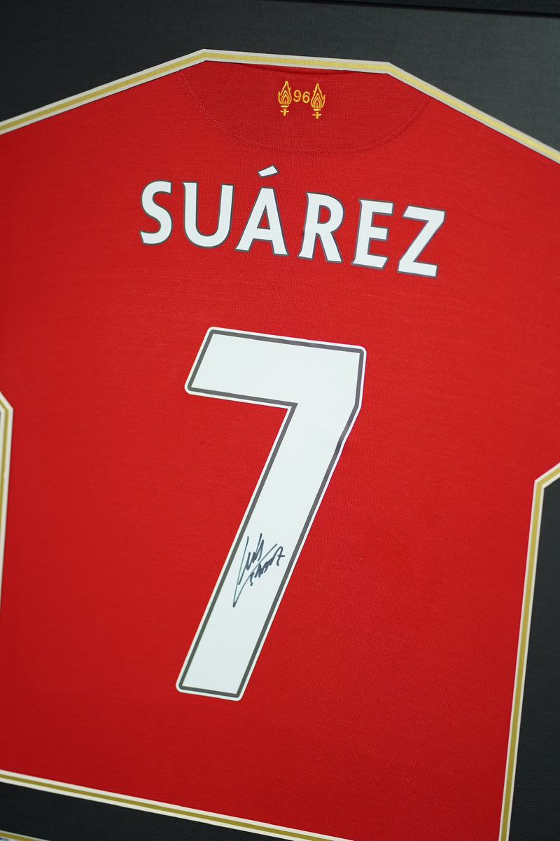 Luis Suarez FC Barcelona Home Jersey Framed (Back Signed)