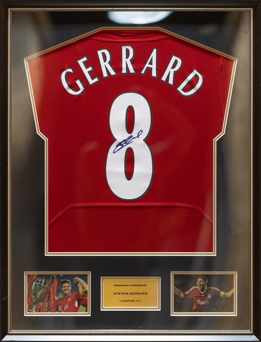 Steven Gerrard Liverpool Home Jersey Framed (Back Signed) v2